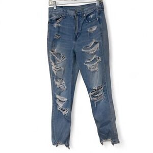 American Eagle Mom Jeans Light Wash Distressed High Rise Size 6 Regular